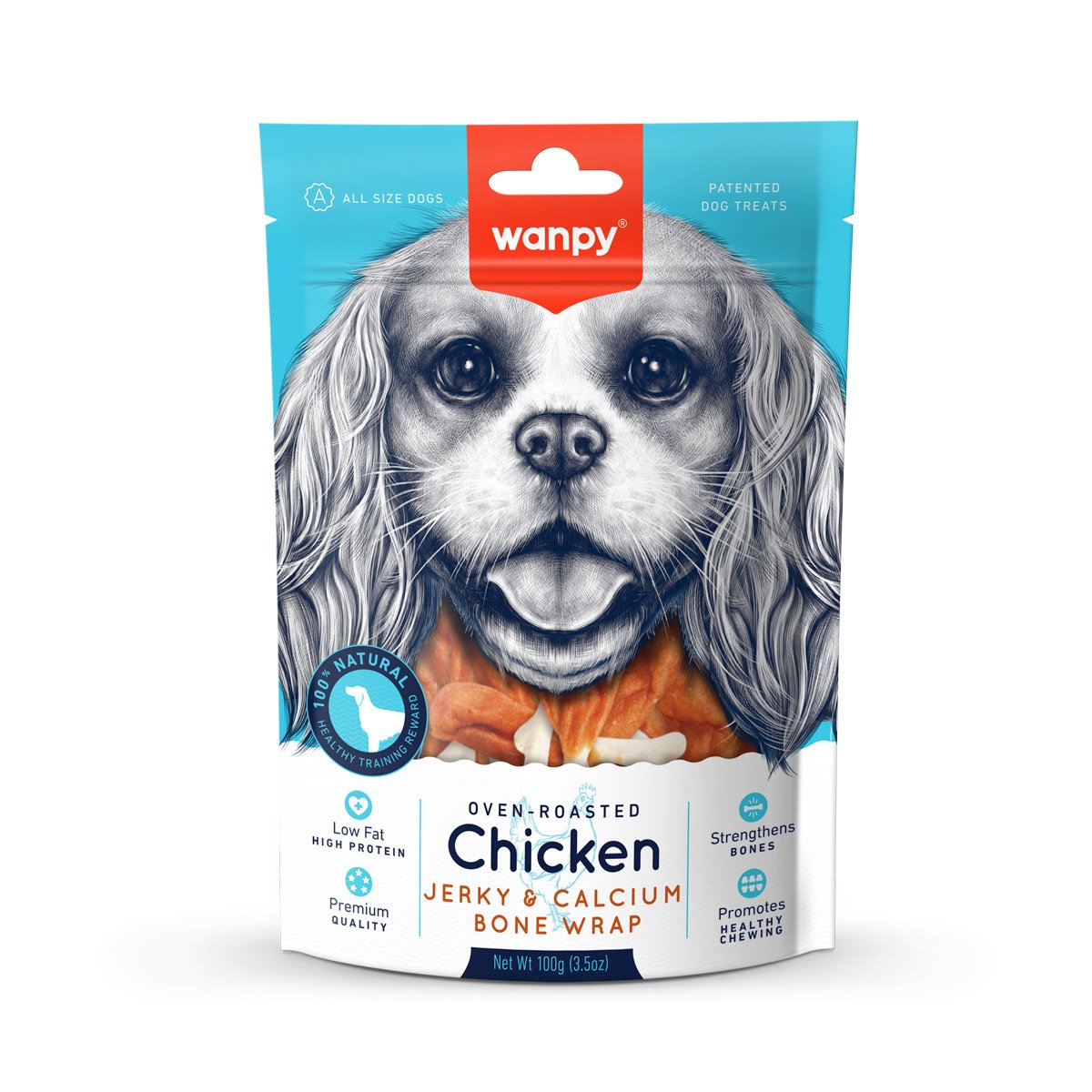 Wanpy-Chicken-Jerky-calcium-wrap-.jpg Wanpy Chicken Jerky and Calcium Bone Wrap 100g - Image 1
