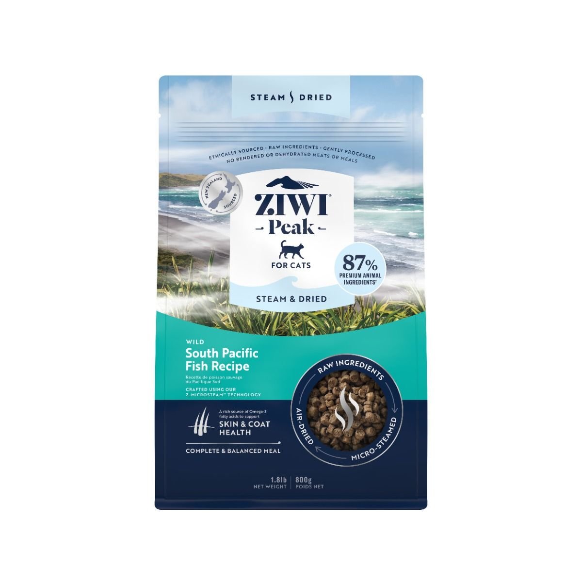 ziwi-peak-steam-dried_south_pacific_fish_cat_front_800g-1.8lb.jpg ZIWI Peak Steam & Dried Wild South Pacific Fish Recipe Dry Cat Food - Image 1